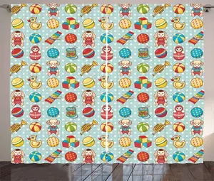 Штора для детского сада ABAKUHAUS в деревенском стиле, винтажная детская игрушка, присборенная штора для спальни с петлями и крючками, 280 x 175 см, разноцветная