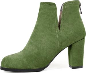 Женские ботильоны Joseywade, высокие ботильоны на толстом каблуке, с круглым носком, короткие ботинки на высоком каблуке с задней молнией и мехом, каблук 3,5 дюйма, Suede Olive Green
