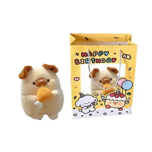 Очаровательный пухлый щенок, милый щенок обнимает куриную ножку плюшевая кукла 25 см высотой LALABABY