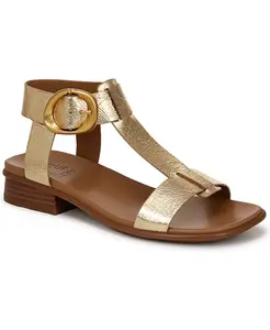 Брендовые сандалии Brandy на низком квадратном каблуке с Т-образными ремешками и пряжками Naturalizer, золотой