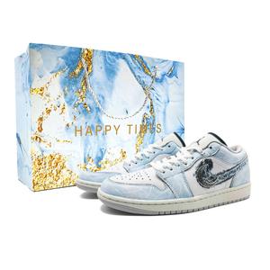 Jordan Баскетбольные кроссовки Air 1 с низким верхом, износостойкие, винтажные, унисекс, сине-белые