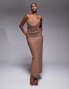 Платье макси с капюшоном и принтом Кришны JLUXLABEL цвета пекан