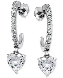 Серьги-Кольца в форме сердца с кубическим цирконием (3-1/20 карата) из 18-каратного золота на стерлинговом серебре Giani Bernini, silver