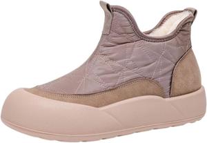 Зимние женские флисовые ботинки для улицы: модные легкие ботинки с круглым носком, без шнуровки, теплые, для походов и прогулок Generic, Khaki