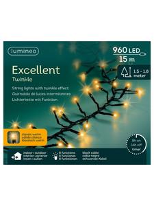 Lumineo Отличная светодиодная гирлянда Twinkle 960, 15 м, черный кабель, классический теплый белый цвет