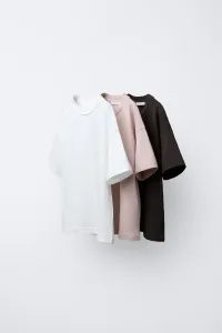 Набор из 3 однотонных футболок Zara, коричневый/бежевый
