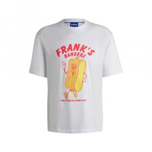 Футболка прямого кроя из хлопкового трикотажа с сезонным рисунком HUGO, белый