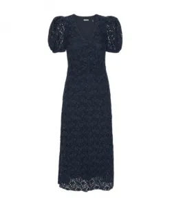 Голубое кружевное платье с пышными рукавами Rotate Birger Christensen, синий