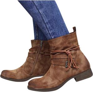 Женские винтажные ботильоны Hbeylia, повседневные, из замши, на шнуровке, с закругленным носком, массивным устойчивым каблуком, ботильоны в стиле вестерн/ковбойские с боковой молнией, для зимнего наряда, короткие, Braun