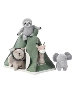 Интерактивная плюшевая зеленая палатка «Сафари/джунгли» с мягкими игрушками-животными Lambs & Ivy, green