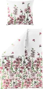 Постельное белье Dream Castle из сирсакера - 3682-70 - инжир, цветы розового цвета на белом фоне 200 x 200 см с живыми цветами розового цвета на белом фоне Traumschloss