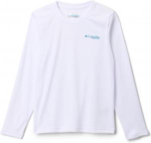 Columbia Boys Y Terminal Tackle PFG Fish Flag Ls Футболка для походов, White/Blue Echo Fish Flag