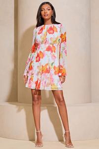 Мини платье с длинными рукавами и круглым вырезом Lipsy, белый