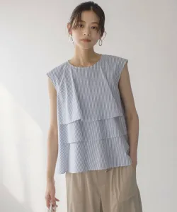 Хлопковая вискозная блузка без рукавов с эффектом затемнения Suite L, цвет Blue Stripe Series 1[170]