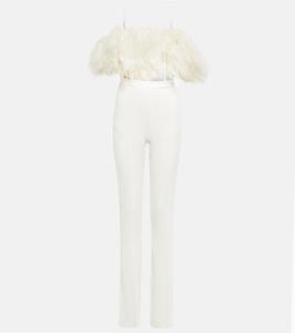 Комбинезон из кади с отделкой из перьев David Koma, белый