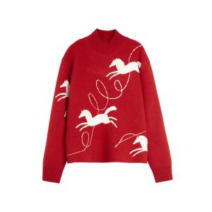 ELLE Свитер женский красный водолазка утепленный Others