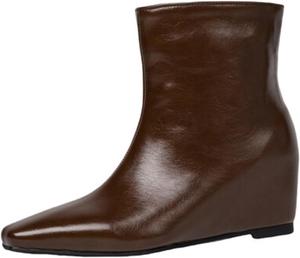 Женские ботильоны DEERBUNNY с скрытой танкеткой, удобные, с квадратным носком, короткие, на низком каблуке, без шнуровки, Brown