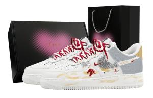 Nike Кроссовки Air Force 1 Soaring Heart Box Leather Breathable low top для скейтбординга мужские, серый белый