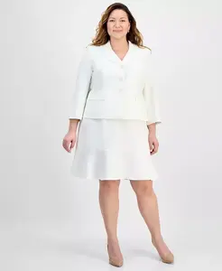 Костюм большого размера с воротником-тюльпаном и многоярусной юбкой Le Suit, белый