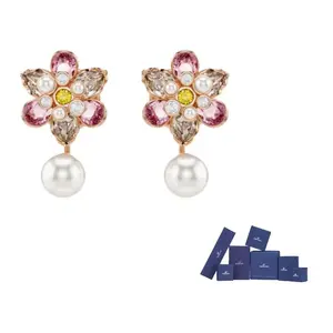 Swarovski Искусственный кристалл, искусственный жемчуг, розовое золото, серьги унисекс Pink