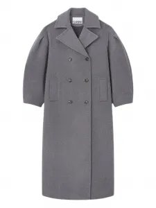Двубортное пальто с объемными рукавами GANNI, серый