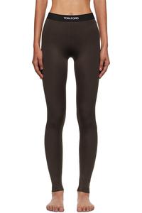 Tom Ford Коричневые блестящие трикотажные леггинсы с фирменной символикой
