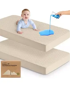 2 чехла для матраса Protect+, водонепроницаемые, стеганые, хлопковые, темно-синего цвета, простыни для детской кроватки Keababies, oat