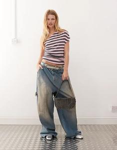 COLLUSION Топ на одно плечо в розово-серую полоску