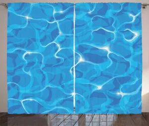 Штора ABAKUHAUS Water Rustic, яркие волны на водной поверхности, универсальная ленточная штора для гостиной с петлями и крючками, 280 x 245 см, цвет: синий, аквамарин, белый Abakuhaus