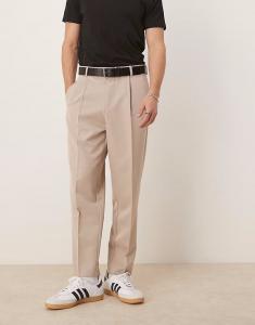 ASOS DESIGN элегантные свободные зауженные брюки со складкой спереди в каменном цвете