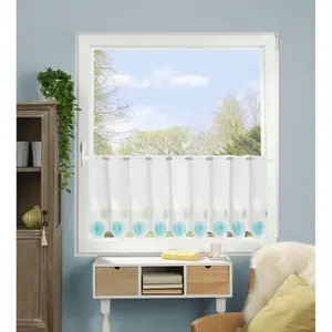 Шторка на стекло RAWLINS с кантом на штангу, 1 шт. Шторка RAWLINS вышитая Home Wohnideen, сине-зеленый