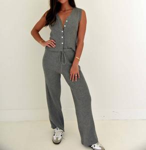 Трикотажные брюки-свитера в рубчик серого цвета beige botany