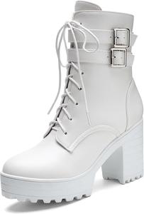 Женские ботильоны на платформе с массивным каблуком, шнуровкой и высоким каблуком, средние по голенище Cantianshu, 112 White