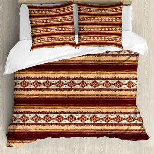 Пододеяльник ABAKUHAUS в стиле американских индейцев, дизайн в стиле старинный американский, защита от клещей, подходит для аллергиков, с наволочками, 200 см x 200 см - 80 x 80 см, цвет бордово-бежевый персиковый Abakuhaus