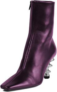 Женские модные металлические ботильоны с высоким каблуком, спиральной текстурой, квадратным носком и боковой молнией, для вечеринки, повседневного ношения и платьев, размеры 4-16 US Wansseny, Purple