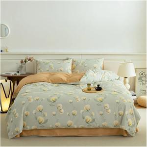 CAIMIAO Комплект постельного белья из хлопка утепленный с зелеными ветками и листьями с цветами