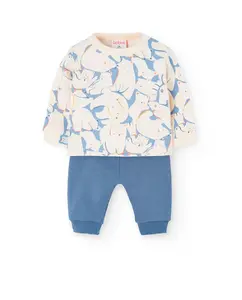 Детский комплект из толстовки с принтом и однотонных штанов Boboli, светло-голубой