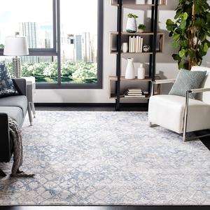 Ковер SAFAVIEH, 92 x 92 см, Amelia Collection, Light Grey & Blue, современный дизайн Trellis Distressed, без линьки и простой в уходе, идеален для помещений с высокой проходимостью в гостиной, спальне (ALA783G)