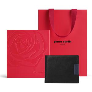 PIERRE CARDIN Кожаный мужской кошелёк с цветными блоками, Black-Valentine's Day Box