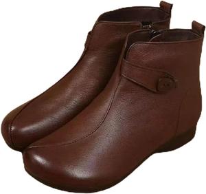 Женские кожаные ботильоны на низком каблуке с боковой молнией, зимние ботинки с флисовой подкладкой, термоботинки, теплые и удобные, короткие ботинки с нескользящей мягкой подошвой, плоские ботильоны для дома и улицы, повседневные Generic, A3