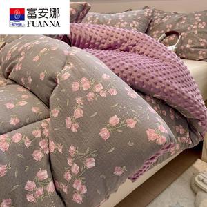 Fuanna Одеяло зимнее двухслойное (муслин с одной стороны, велюр с другой), 200х230 см, наполнитель хлопок, вес 4,75 кг, цвет фиолетовый