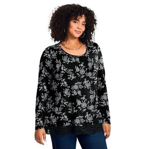Женская туника с кружевным подолом plus size Avenue, Black Stitch Floral
