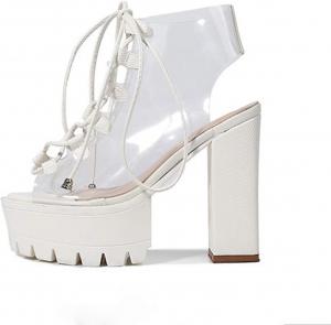 Женские сандалии-босоножки на платформе с массивным каблуком и прозрачной шнуровкой Yolkomo, White-Peep Toe