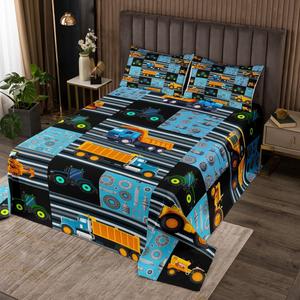 Erosebridal Комплект постельного белья с тематикой автомобилей и тракторов, яркий дизайн в стиле пэчворк, Multi 26