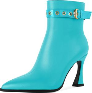 Женские ботильоны Zamikoo Stiletto, заостренный носок, осенние короткие каблуки, ремешок с пряжкой, боковая молния, каблук 3,5 дюйма, кожа, черный, размер US 10