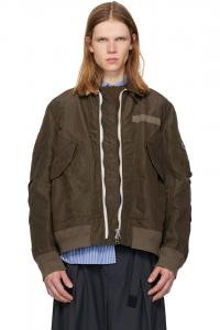 Sacai Бомбер из нейлоновой саржи цвета хаки с обработкой