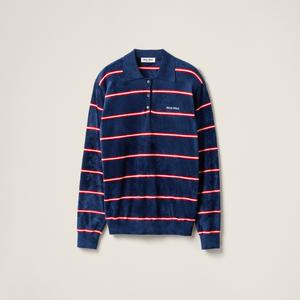 Поло из вискозы в полоску MIU MIU, синий/красный