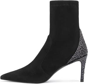 Женские ботильоны iadore, 3" из искусственной замши с заостренным носком, блестящими стразами, средним каблуком-стилетто, эластичные зимние ботинки-носки, Black