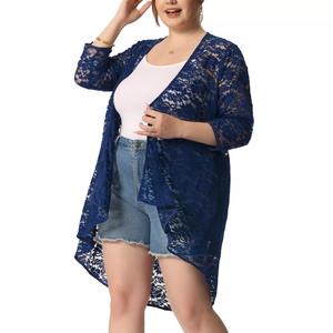 Женский кардиган больших размеров, кружевное вязаное крючком, высокое, низкое, с рукавами 3/4, с открытым передом, прозрачное кимоно, прикрытие Agnes Orinda, белый