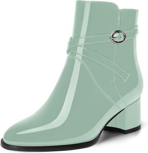 Женские ботильоны MOVINSTEPS для свиданий, с застежкой-баклей, регулируемым ремешком на щиколотку, круглым носком, массивным низким каблуком, высотой до щиколотки, каблук 2 дюйма, для холодной погоды, Turquoise